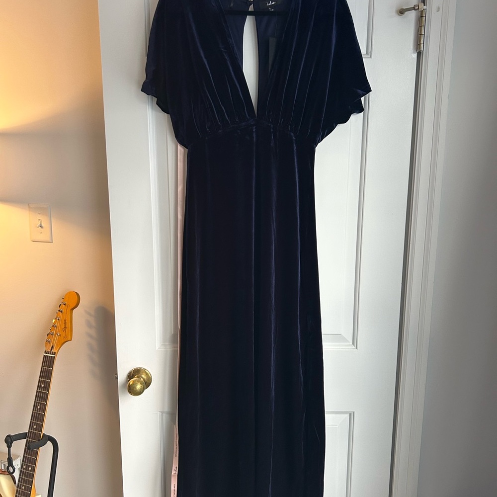 Lulu's Navy Blue Velvet Maxi Dress